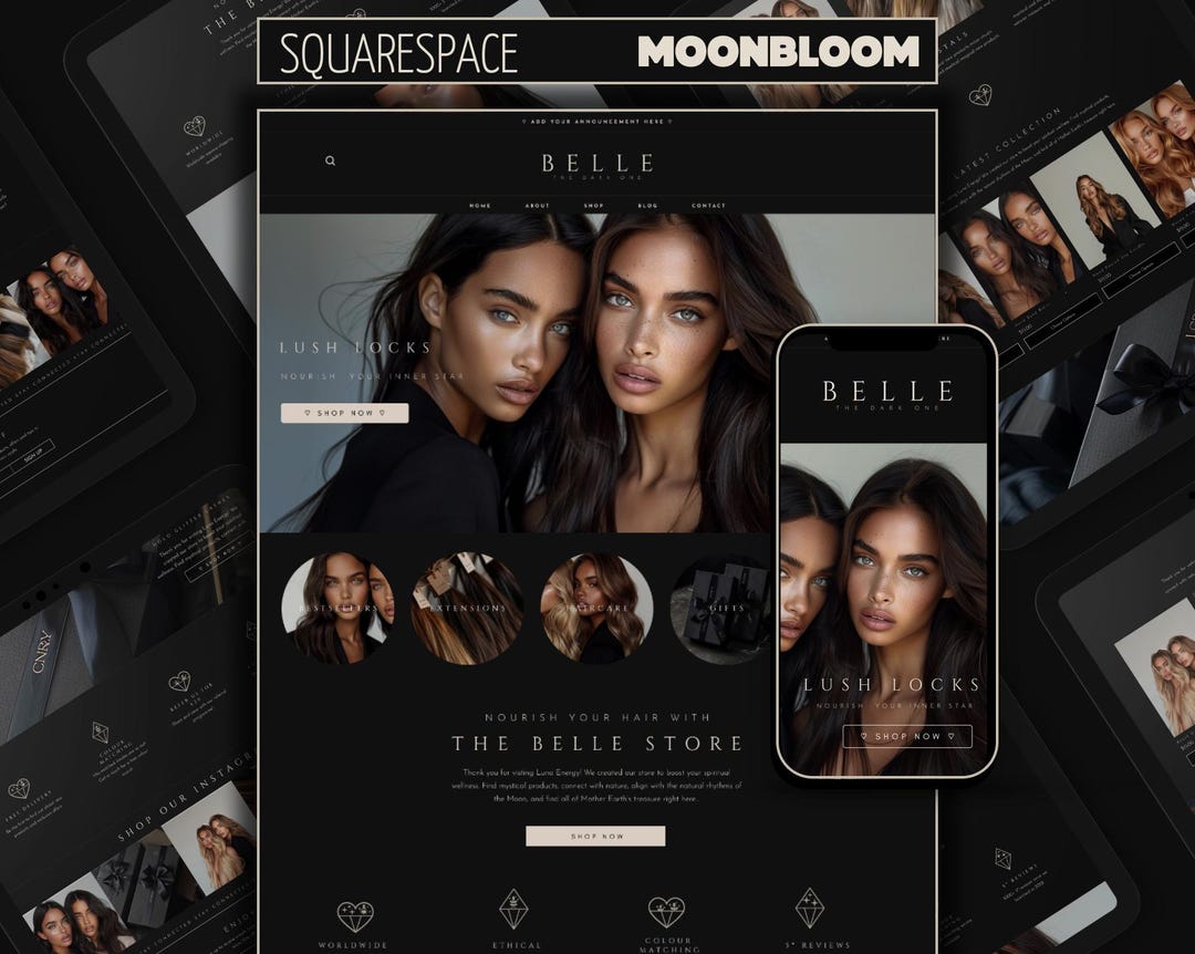Dark Luxury Squarespace Template for Hair Salons, Hair Stylists