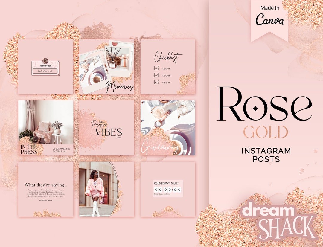 Instagram Post Templates Rose Gold Canva Templates for Instagram Pink ...
