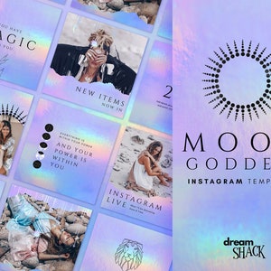 Celestial Instagram Post Templates - Spiritual Instagram Templates -  Canva Designs -  Holographic - Moon Magic - Astrology - Zodiac MG888