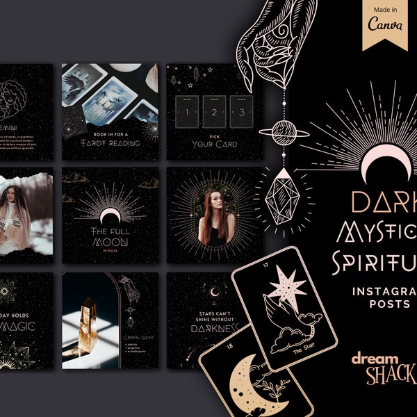 Spiritual Black Instagram Post Templates | Mystical Canva Templates | Dark Instagram | Magical Quote | Tarot Reader | Astrology | Zodiac