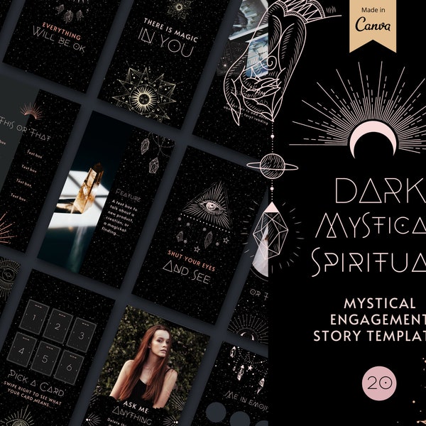 Dark Spiritual Story Templates | Mystical Instagram Stories | Canva Template | Tarot Reader | Moon Magic | Black Templates