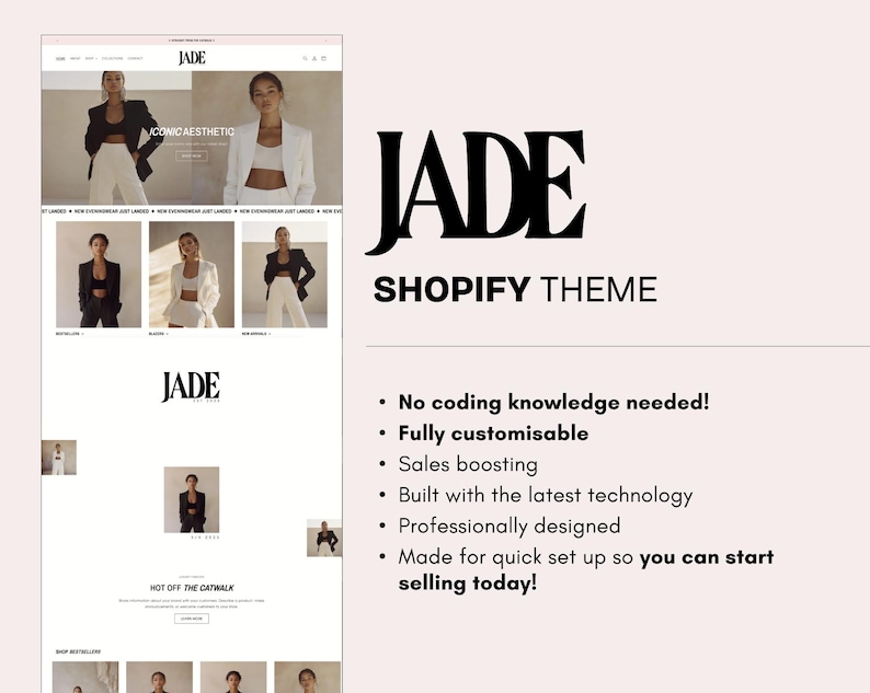 Feminine Shopify Theme, Pink and white Shopify Store, Shopify Theme for Fashion, Contemporary Shopify Design, Fashion Website