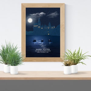 Puede incluir: Un p&oacute;ster enmarcado que representa una escena nocturna de la pel&iacute;cula "Harry Potter y la piedra filosofal". La obra de arte muestra un castillo en un lago bajo la luna llena, con el t&iacute;tulo de la pel&iacute;cula y el nombre del director en la parte inferior.