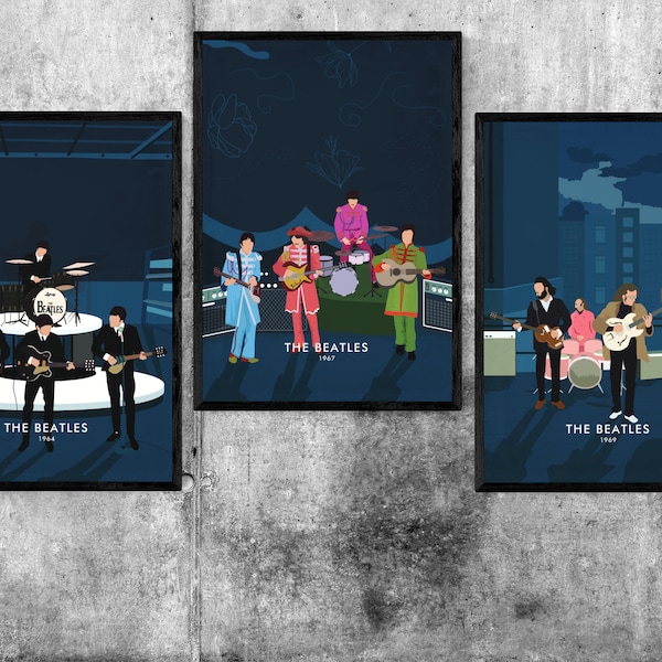 The Beatles 3-Poster Set - A3 & A4 Prints - Minimalist Beatles Poster Print - Beatles Wall Art