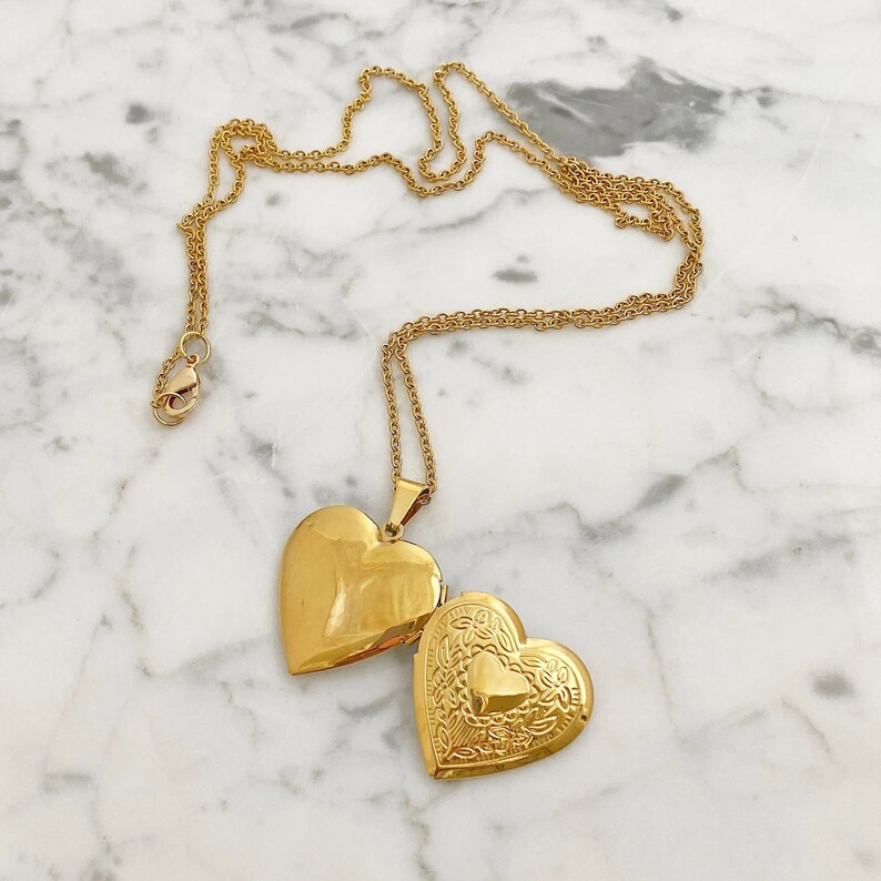 Gold Plated Heart Locket Necklace, Dainty Love Necklace for Anniversary