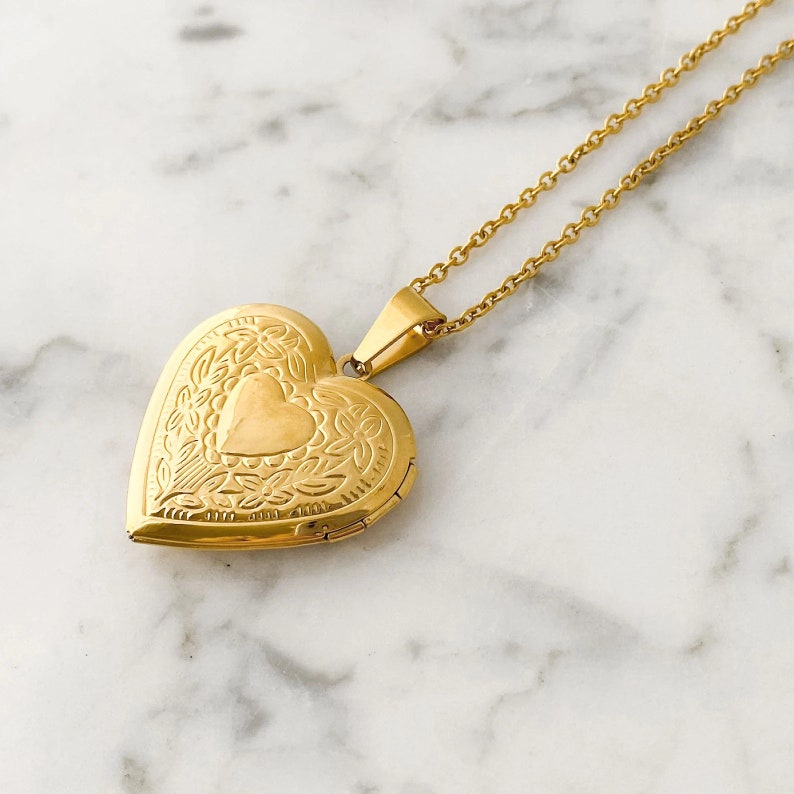Gold Plated Heart Locket Necklace, Dainty Love Necklace for Anniversary