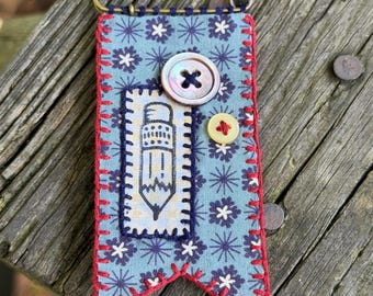 Linemaker - Hand Stitched Linocut Printed Fabric Brooch
