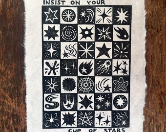 Cup Of Stars Linocut Print 5”x7”