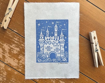 Cloud Castle Linocut Print 5”x7”