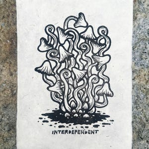 Interdependent Mushrooms Linocut Print 5”x7”