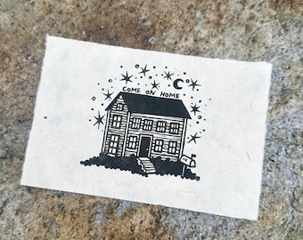 Come On Home Linocut Print 4”x6”