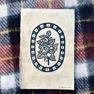 Blueberries Linocut Print 4”x6&quot;