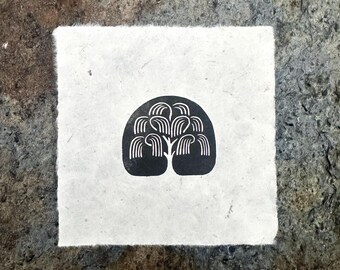Weeping Willow Linocut Print 4"x4"
