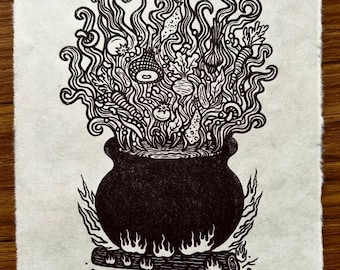 Stone Soup Linocut Print 8"x10"