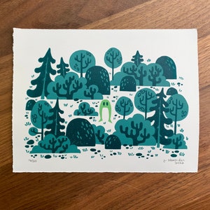 Fresno Nightcrawler Forest Reduction Linocut Print 9&quot;x7&quot;