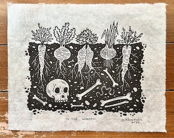 In The Garden Linocut Print 10”x8”