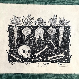 In The Garden Linocut Print 10”x8”