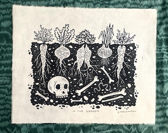 In The Garden Linocut Print 10”x8”