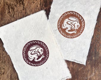 Hare Hollow Linocut Print 4”x6"