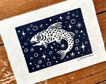 Fish Linocut 3"x4"