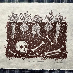 In The Garden Linocut Print 10”x8”