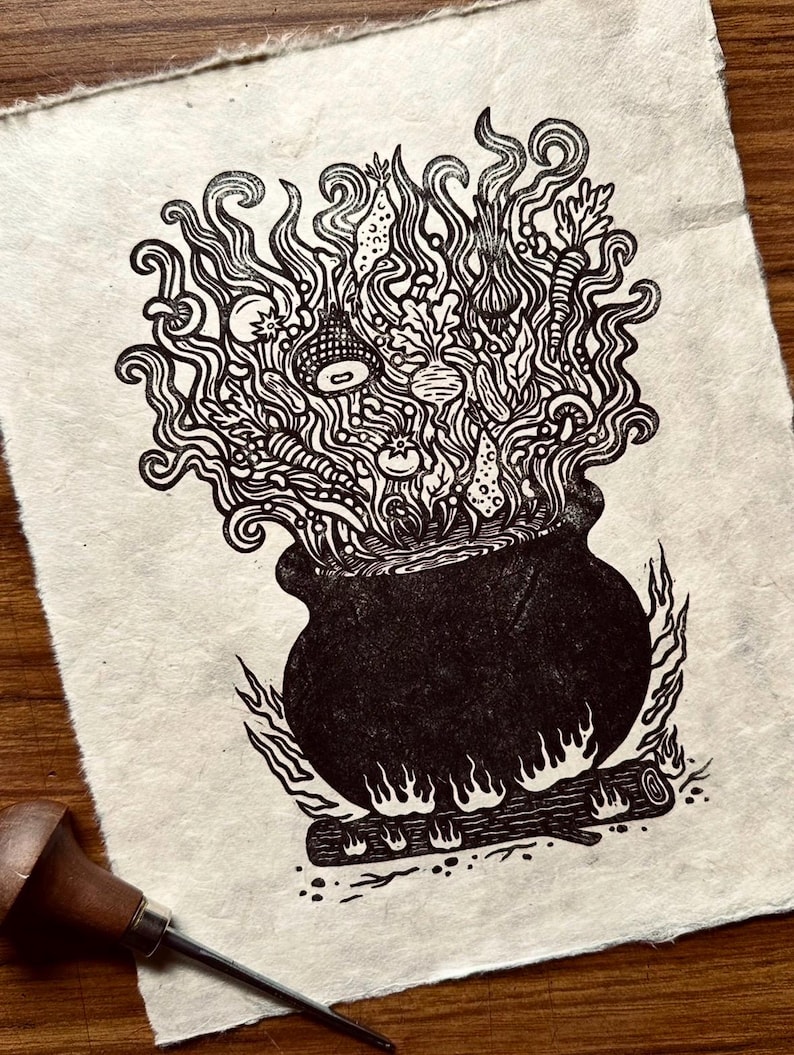 Stone Soup Linocut Print 8