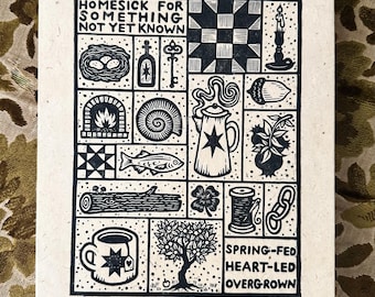 Homesick Linocut Print 8"x10"