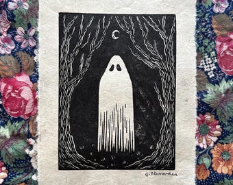 Ghost Linocut Print 4”x6”