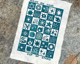 Cup Of Stars Linocut Print 5”x7”