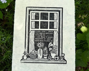 Permeable - Window linocut relief print 8"x10"