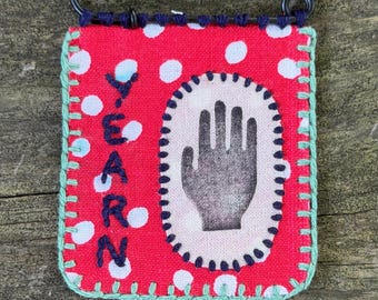 Yearn - Hand Stitched Linocut Printed Fabric Brooch
