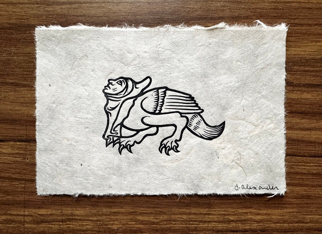 Sphinx Medieval Marginalia Linocut Print 4"x6" - Etsy