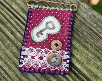 Open Doors - Hand Stitched Linocut Printed Fabric Brooch