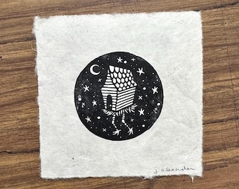 Baba Yaga's House Linocut Print 4"x4"