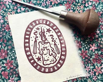 Little Light Mini Linocut Print 3”x4”