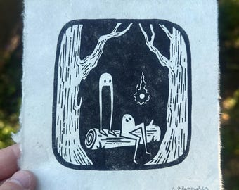 Forest Friends Linocut Print 5”x5”