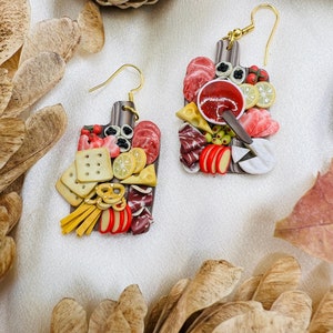 Miniature charcuterie board clay earrings, miniature food clay earrings, fake food 6 small (2.5/4 cm)