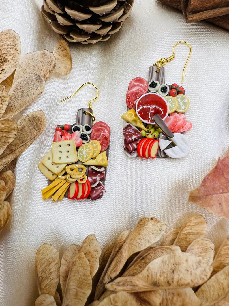 Miniature charcuterie board clay earrings, miniature food clay earrings, fake food 6 small (2.5/4 cm)