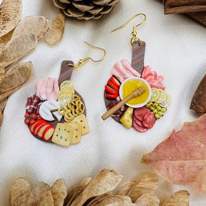Miniature charcuterie board clay earrings, miniature food clay earrings, fake food 5 large (3/4.5 cm)