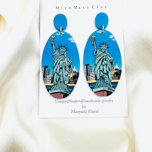 Statue of liberty clay earrings, New York statue earrings, New York City landscape.