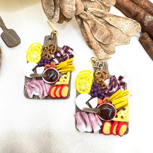 Miniature charcuterie board clay earrings, miniature food clay earrings, fake food image 2