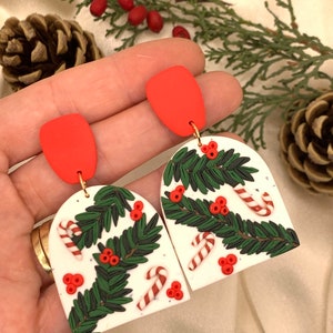 Christmas clay earrings, Christmas tree earrings, sugar cane clay earrings, New Year’s Eve clay earrings, gift for her