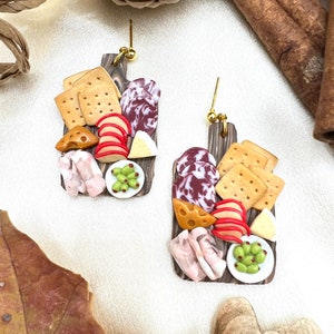 Miniature charcuterie board clay earrings, miniature food clay earrings, fake food image 4