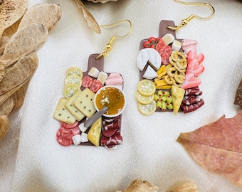 Miniature charcuterie board clay earrings, miniature food clay earrings, fake food