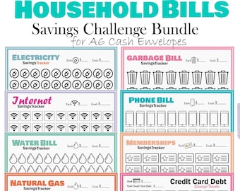 Household Bills Savings Challenge for A6 Cash Envelopes, Printable Budget Binders Insert, Bundle Savings Tracker