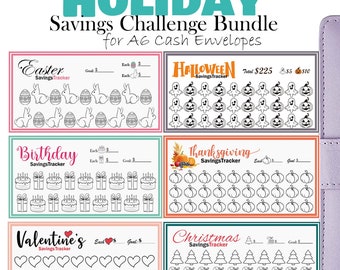 Holiday Savings Challenge Bundle, Fits A6 Cash Envelopes, Printable Budget Binder, Mini Holiday Trackers