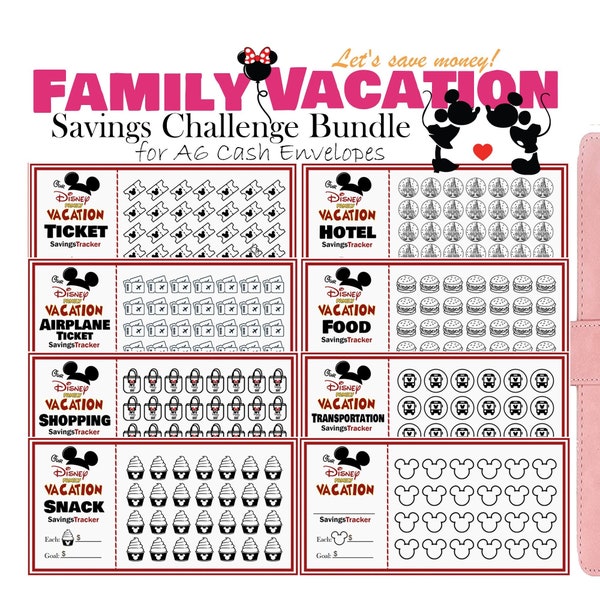 Family Vacation Savings Challenge Bundle, Theme Park Vacation, A6 Cash Envelopes, Budget Binders Insert, Vacation Fund