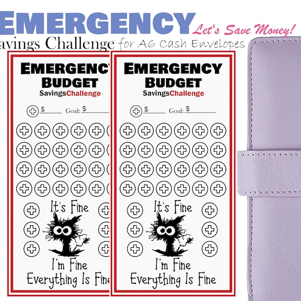 Emergency Fund Savings Challenge, Printable A6 Budget Binder, Money Saving, Emergency Budget