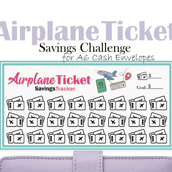 Airplane Ticket Savings Challenge for A6 Cash Envelopes, Printable Budget Binder Insert, Mini Tracker