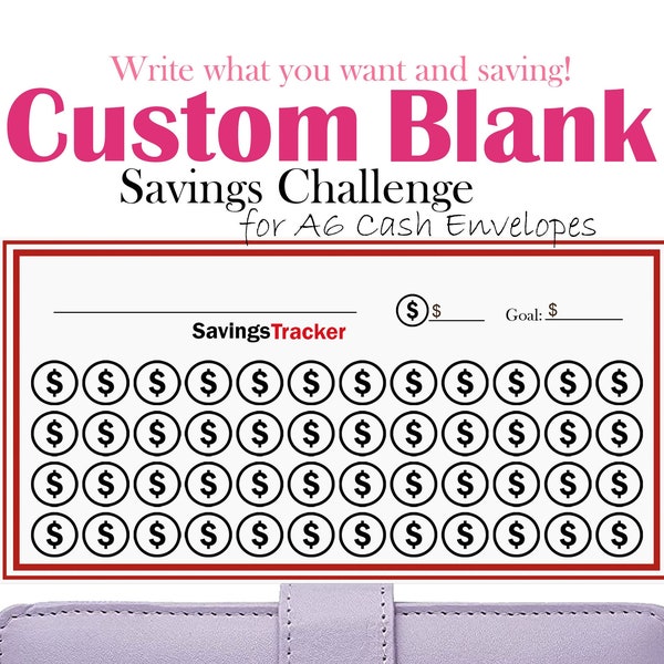Custom Blank Savings Challenge, Printable Savings Goal Tracker, Fits A6 Cash Envelopes, Budget Binder Insert